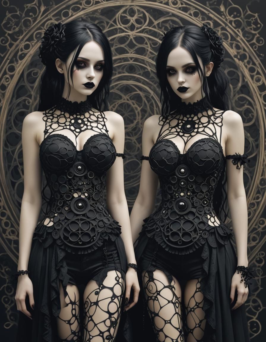 Most beautiful Gothic girl body made of circles , ,