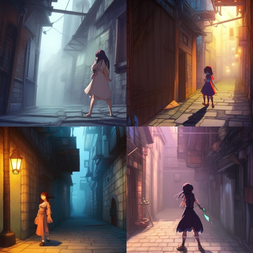 Anime-Inspired Fantasy Thief in Alleyway, Studio Ghibli Styl...