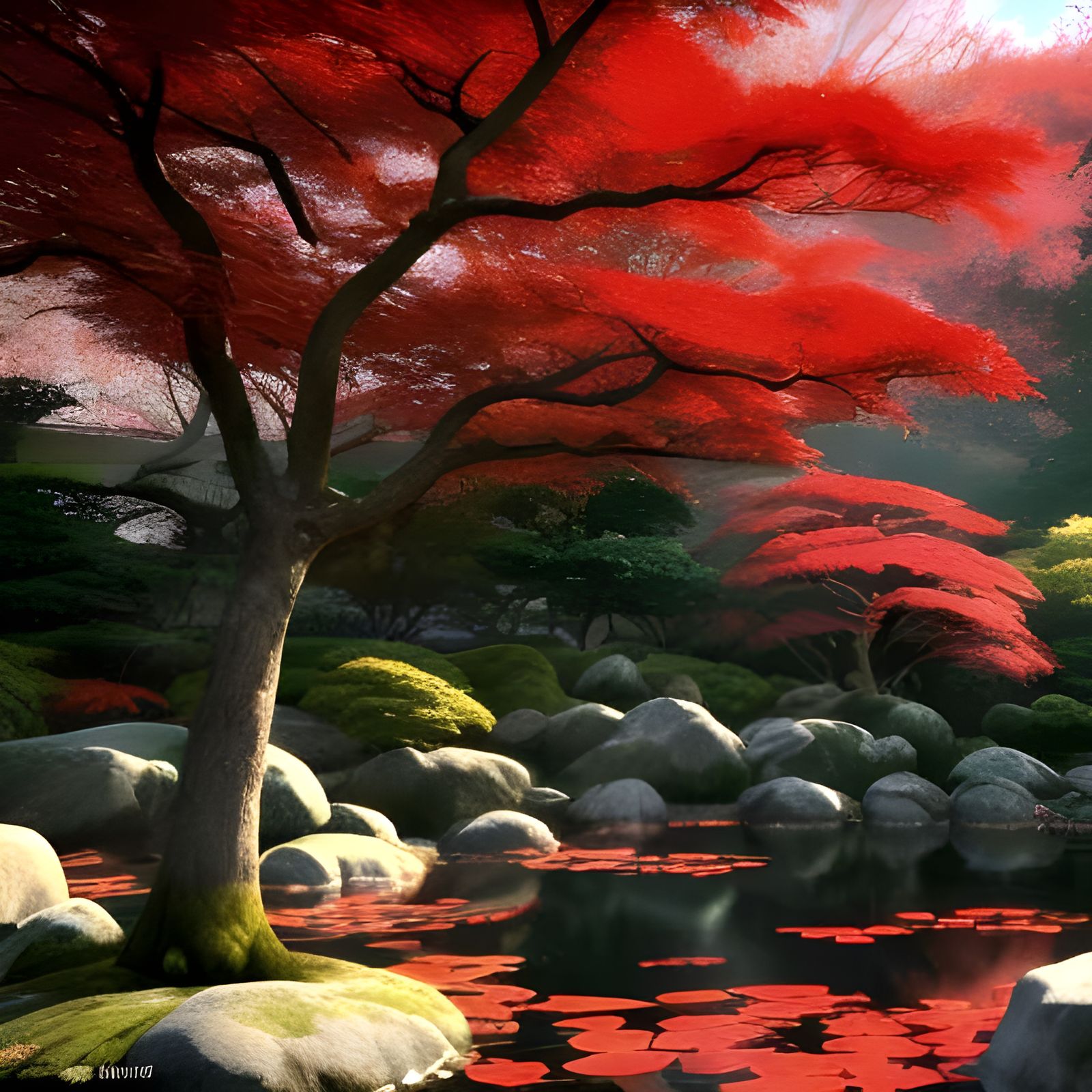 Autumnal Japanese Maple in a Tranquil Garden