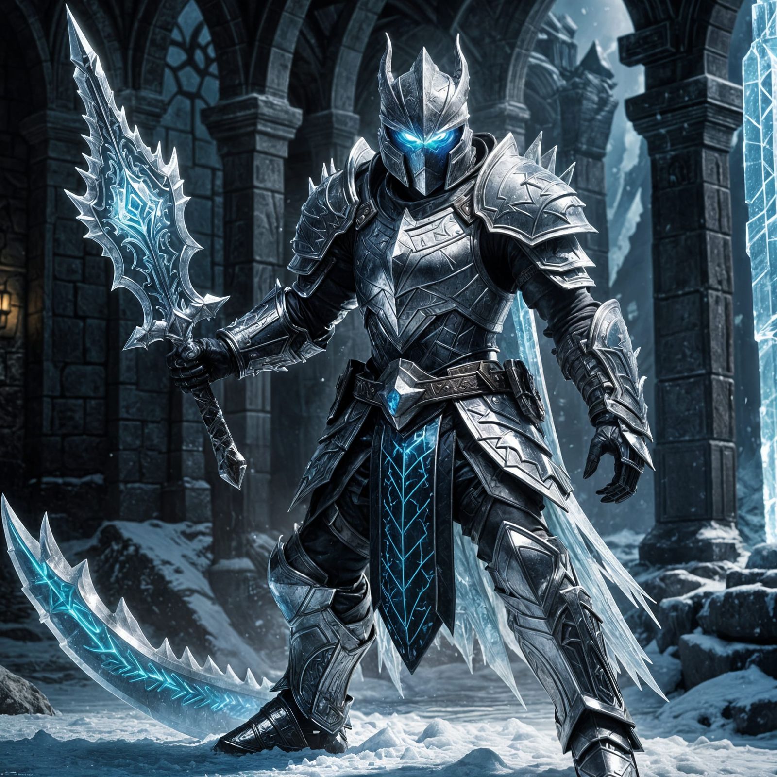 Icy Armored Knight in Dark Fantasy Art Style