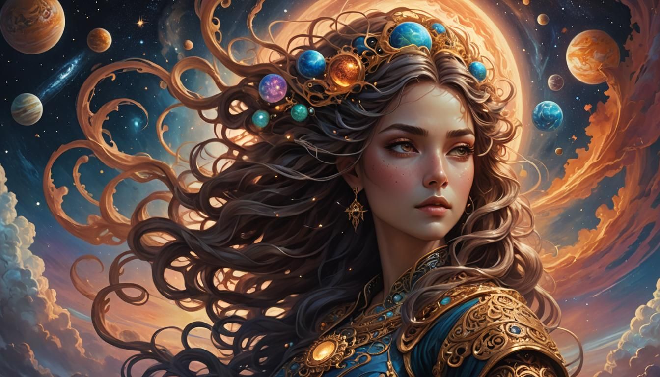 Planet Sorceress in Ornate Oil Painting Style
