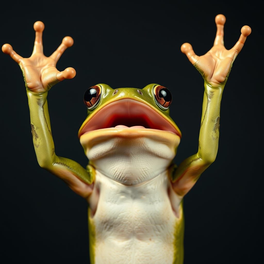 Surreal Frog in Shock Photorealistic Image