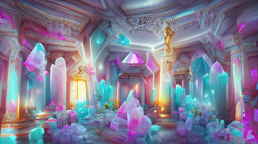 Crystal Sanctum in Pastel Colors: 3D Digital Art