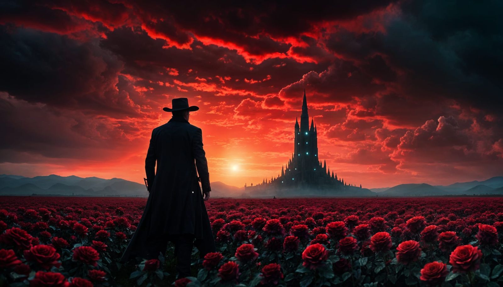 Roland and the Dark Tower in a Field of Roses