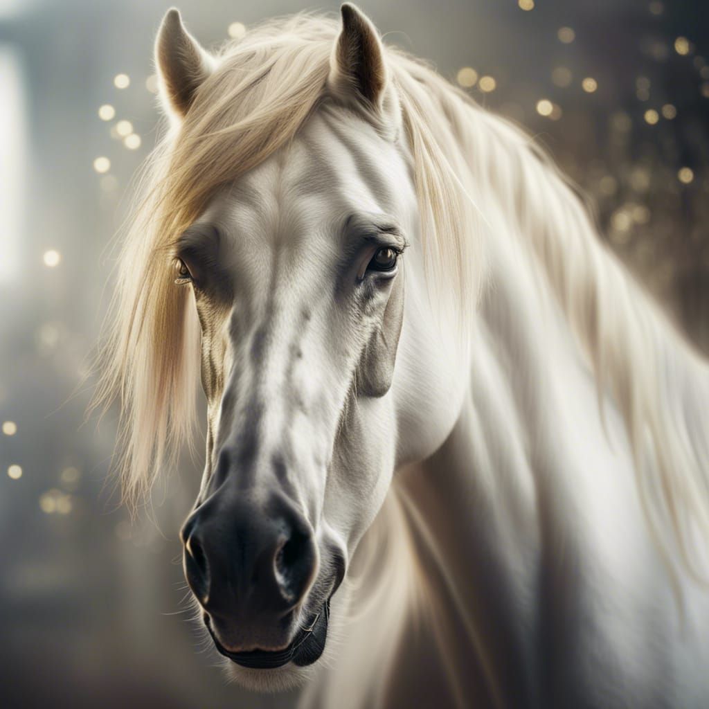 White Stallion Portrait with Golden Mane