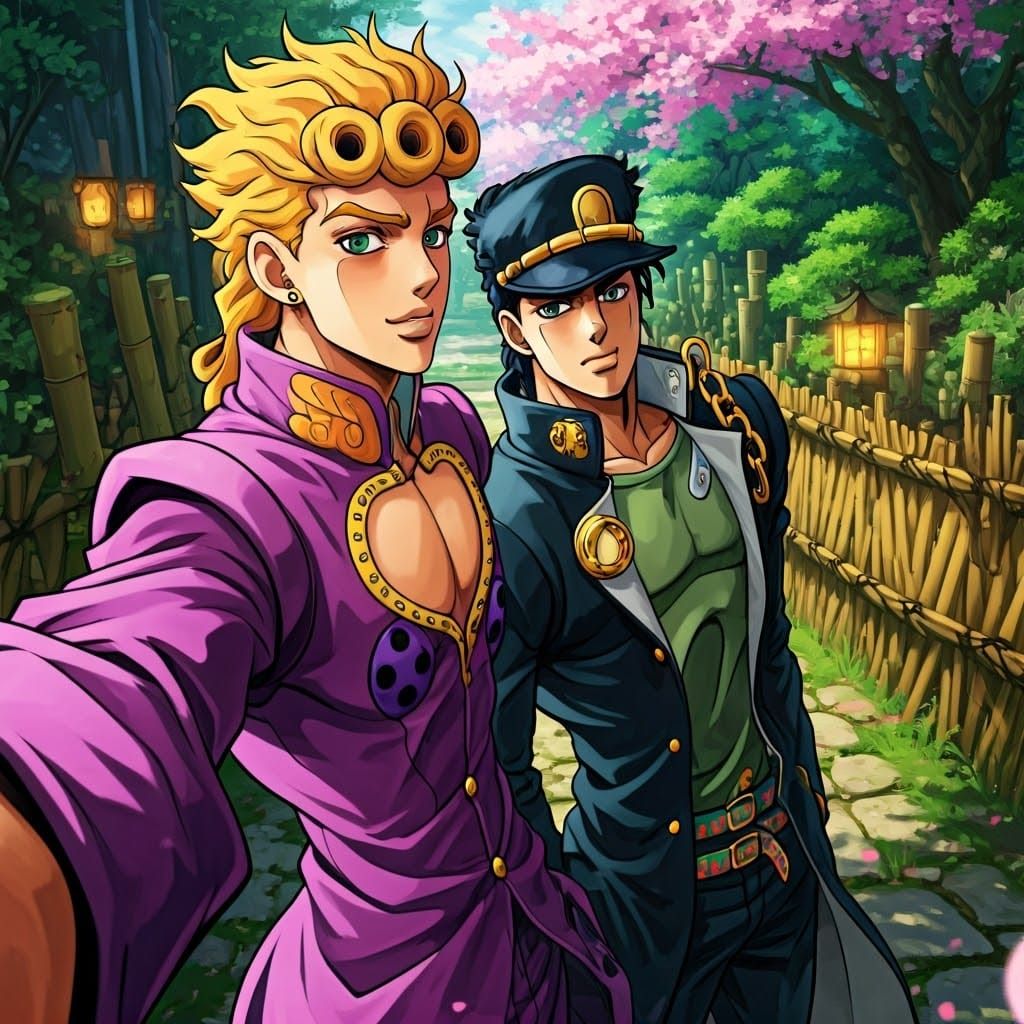 Jotaro Kujo and Giorno Giovanna Pose for a Vibrant Selfie in...