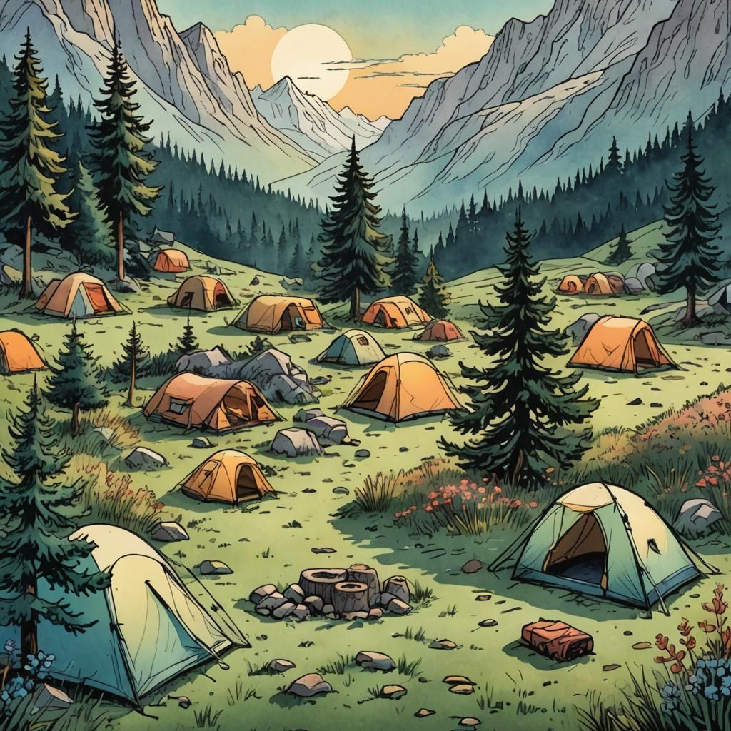 Retro D&D Camping Site at Dawn