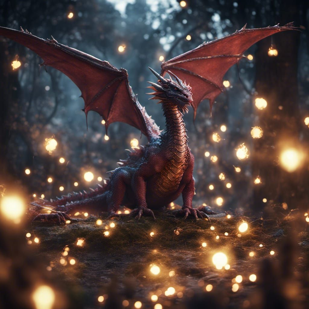 Dragon Entangled in Fairy Lights: Fantasy Art