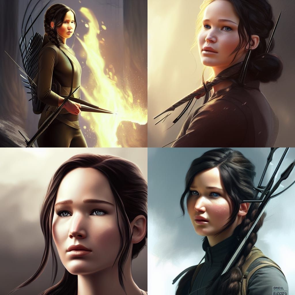 Detailed Portrait of Katniss Everdeen in Art Nouveau Style