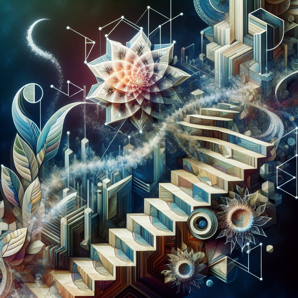 Ethereal Staircase Blooms in Sacred Geometry