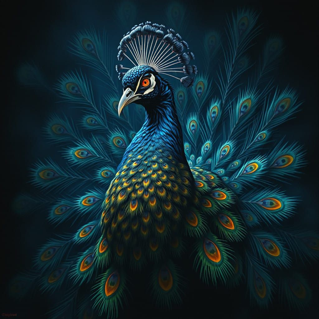 Majestic Peacock in Dark Fantasy Art