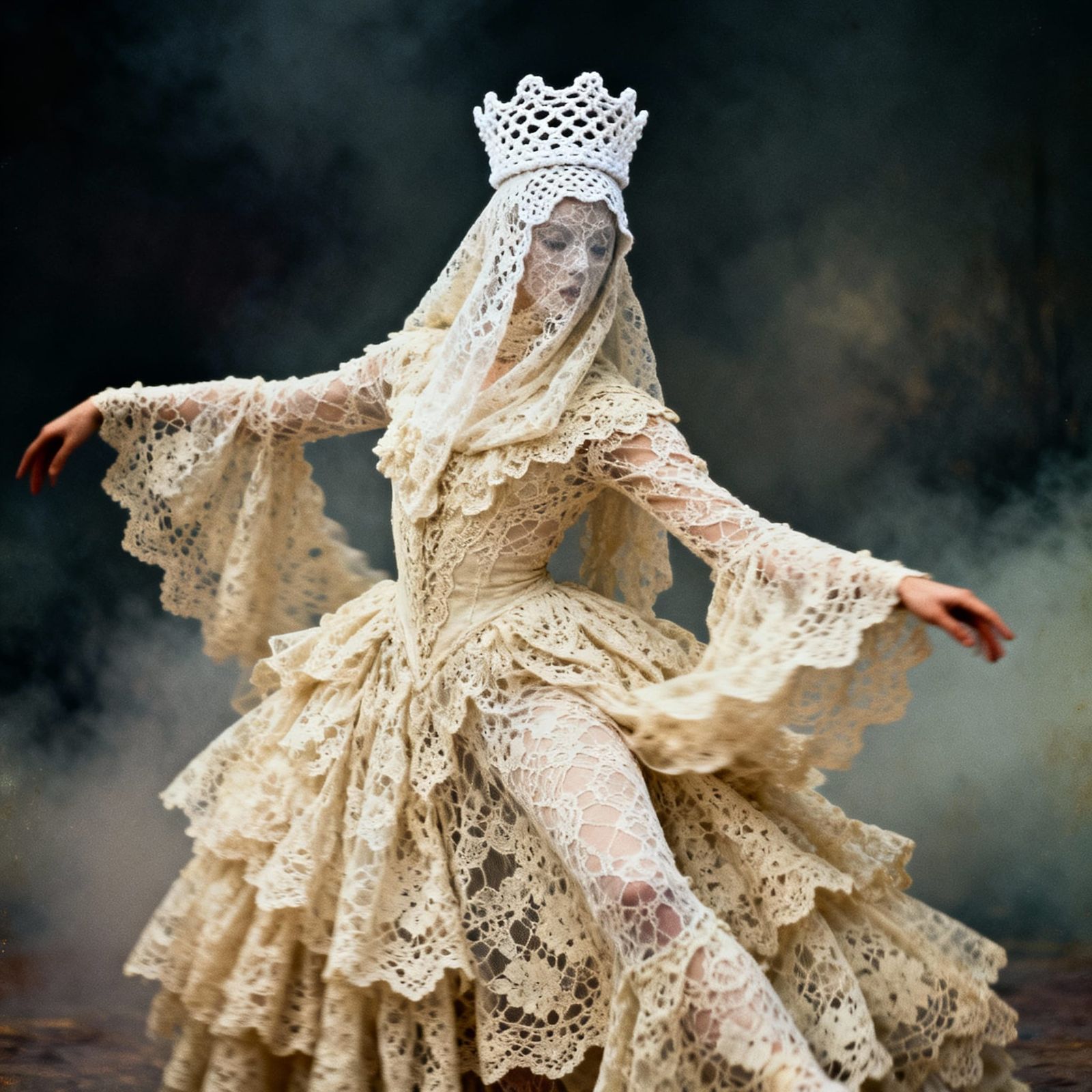 Avant Garde Dancer in Vintage Lace Costume