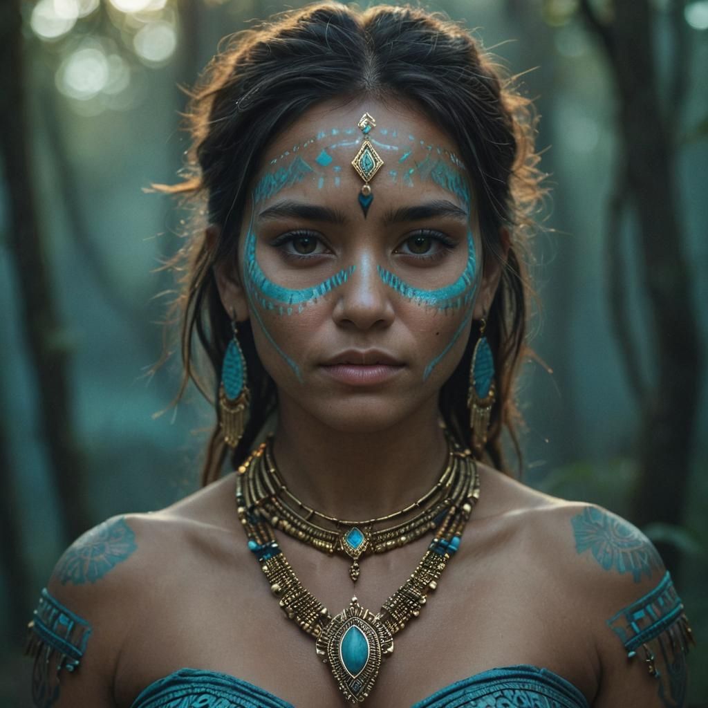 Mystical Turquoise Tribe Woman in Forest Portrait