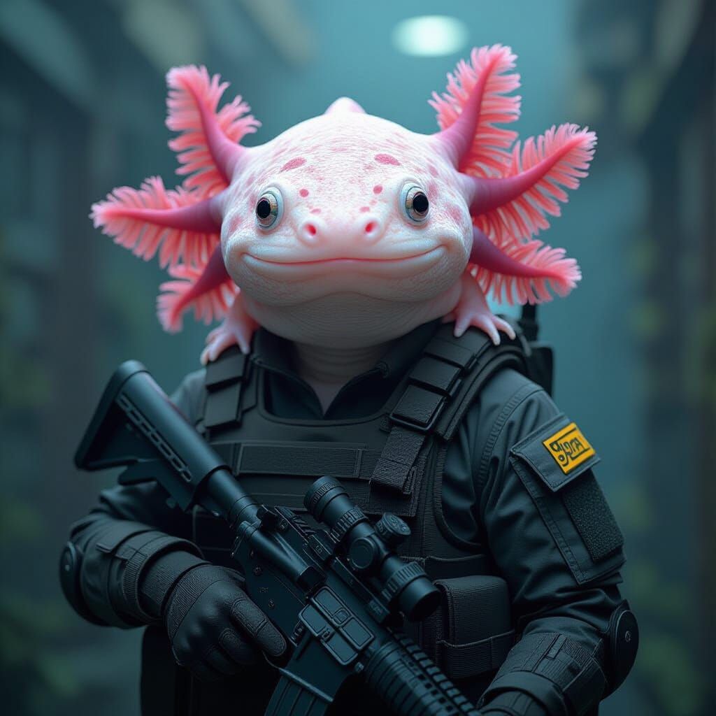 Axolotl SWAT Officer in Photorealistic Style