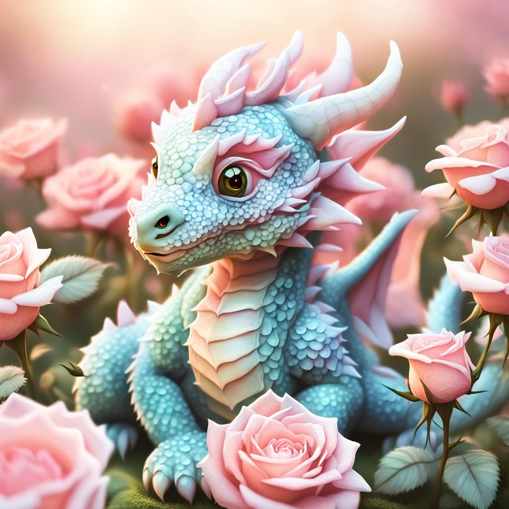 Rose Dragon in Whimsical Fantasy Garden