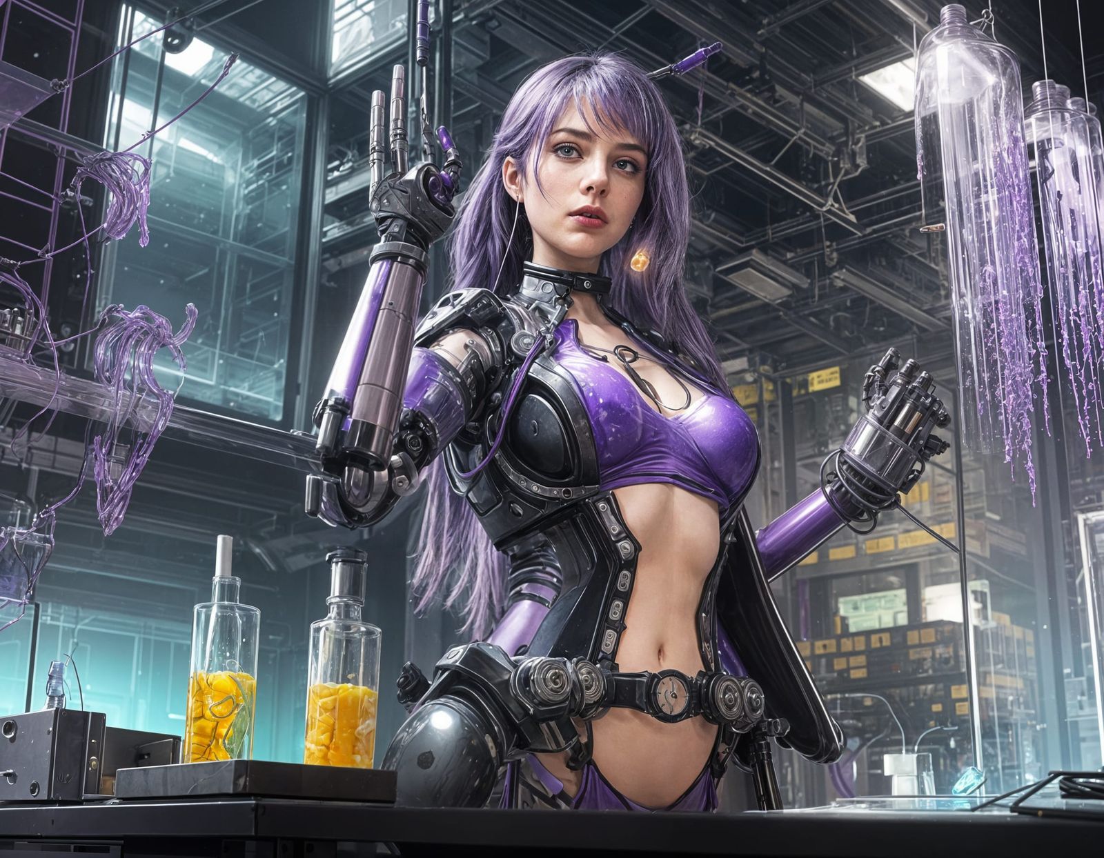 Cyberpunk Mad Scientist with Prosthetic Arm