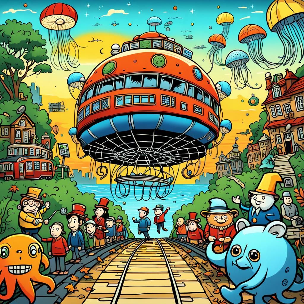 Surreal Scene of Figures Emerging From the Woods