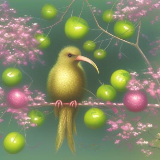 Kiwi Bird and Fruit in Ethereal Park