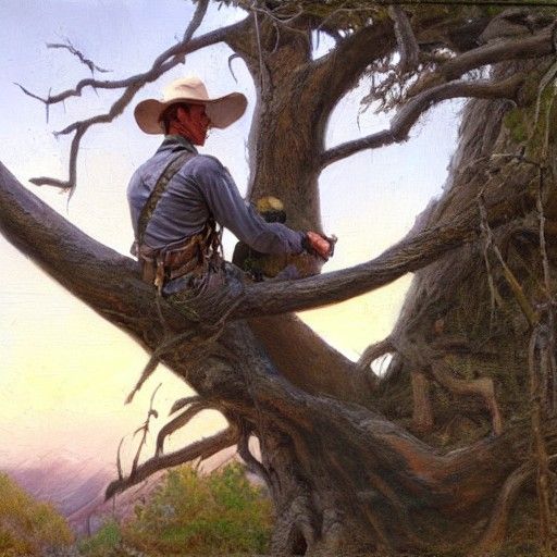 Ranger Asleep in Tree, Oil Painting