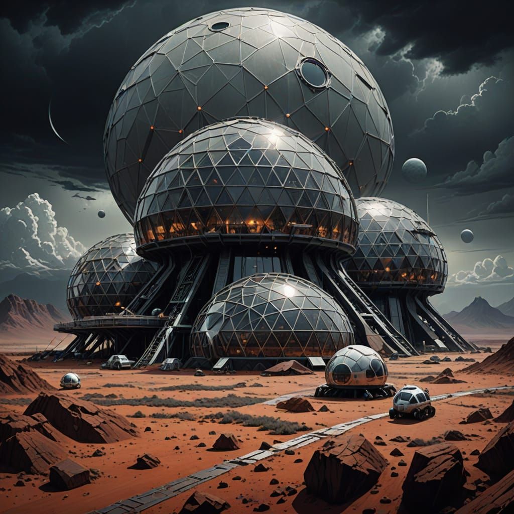 Sci-Fi Lunar Base with Biomechanical Elements