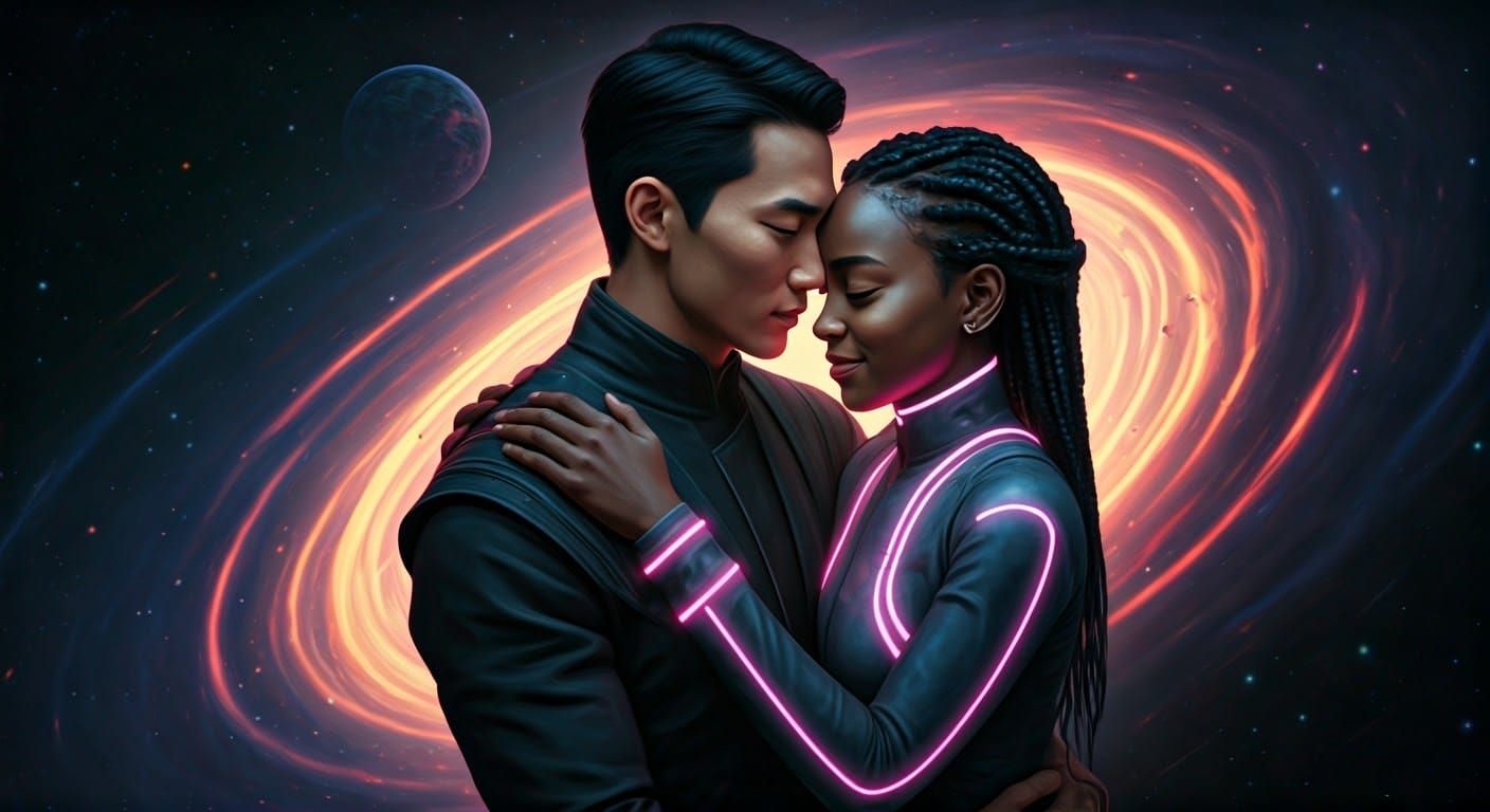 Cosmic Embrace: A Hyper-Realistic Sci-Fi Portrait
