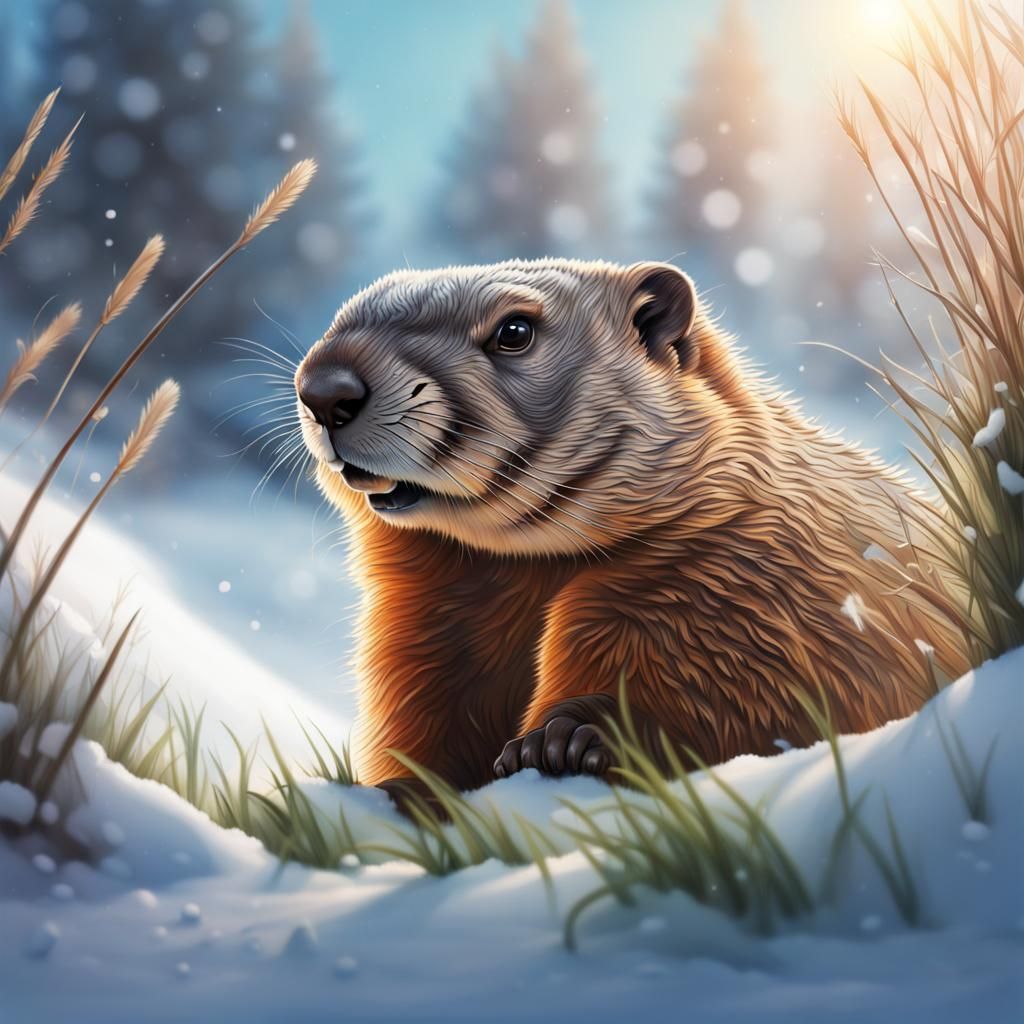 Hyperrealistic Groundhog Emerges from Burrow