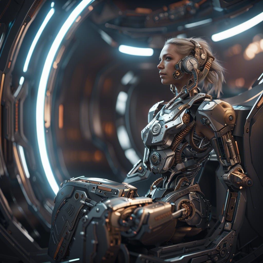 Cyborg in Time Machine: Futuristic Sci-Fi Art