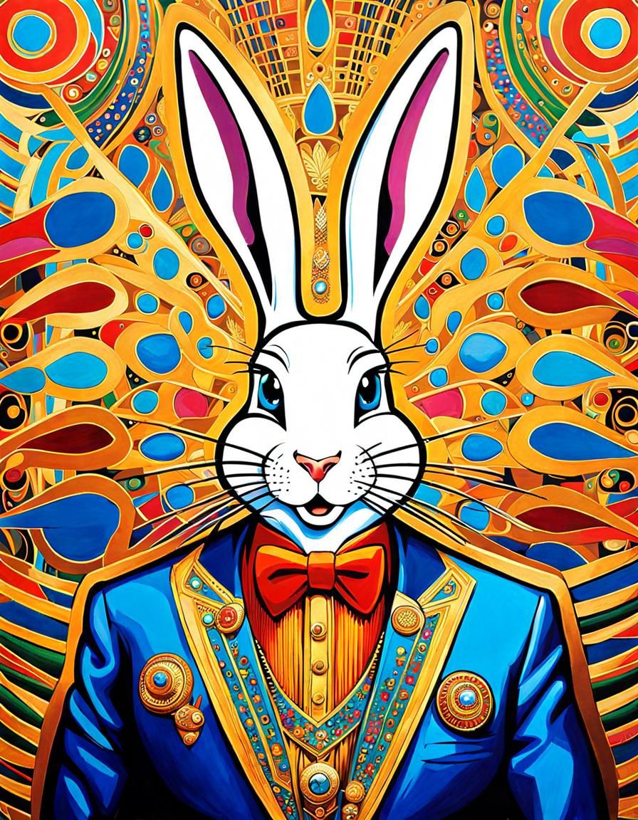 MAXIMALISM ART "Bugs Bunny" golden Klimt style