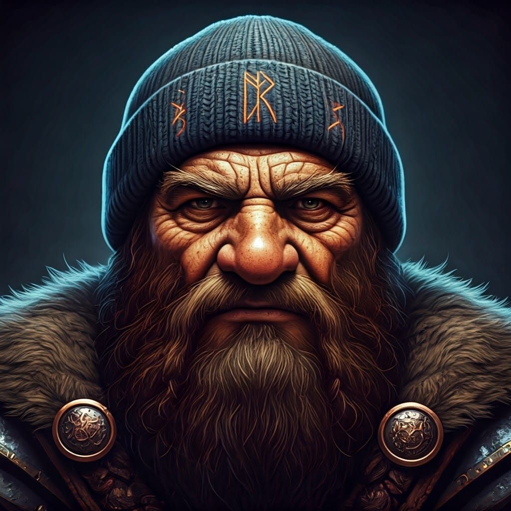 Stern Dwarf Warrior in Knit Beanie