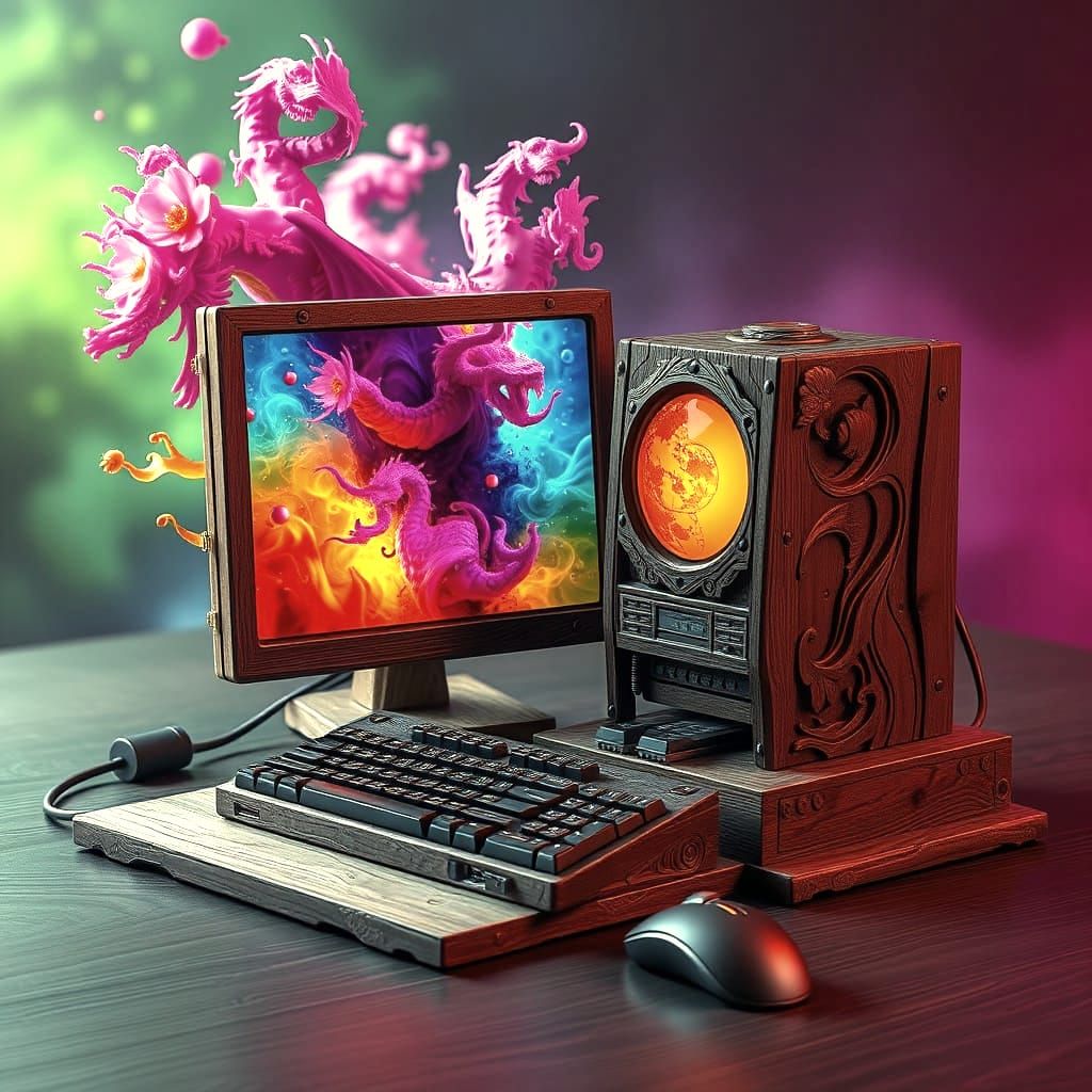 Wooden Block Computer as Detailed Matte Painting