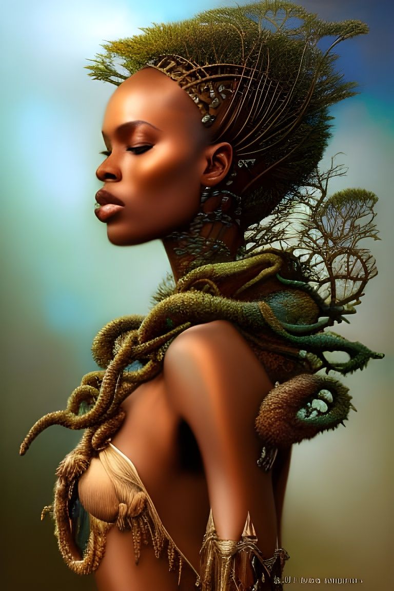 Elegant African Woman with Seaweed Crown
