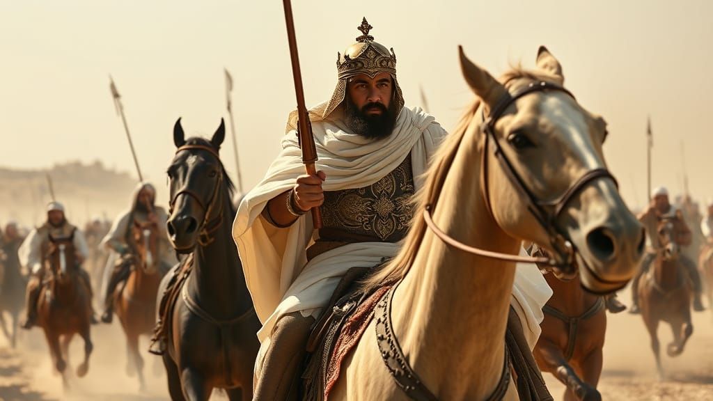 Epic Middle Eastern Warrior Charges Forward in Resplendent A...