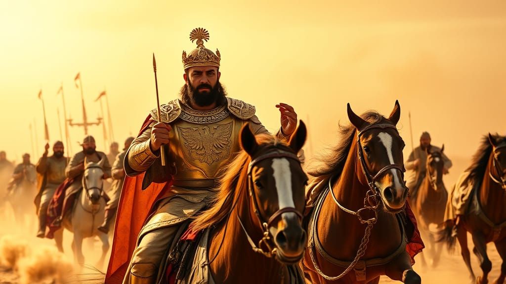 Golden Armor and Dusty Horizon: Saladin Leads a Cavalry Char...