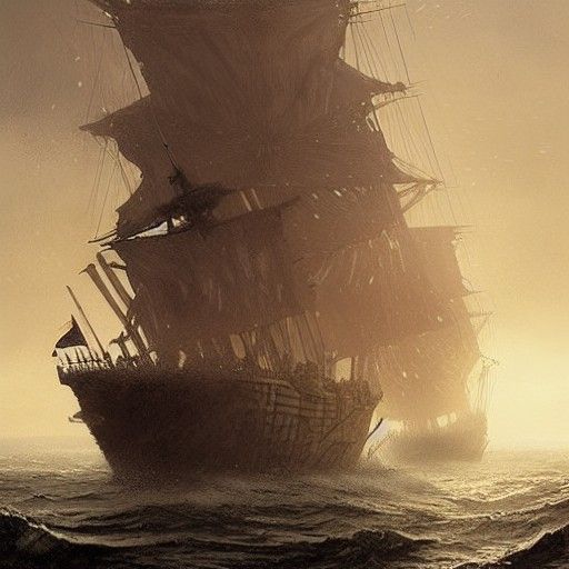 Pirate Ships Clash with Skeleton Fort, Sinister Art