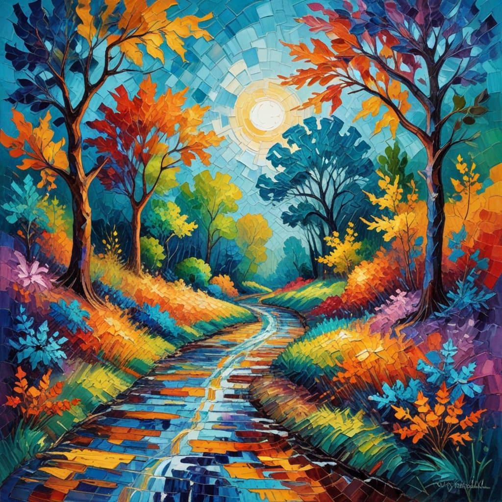 Vibrant Neo-Impressionist Oil Painting with Expressionist Fl...