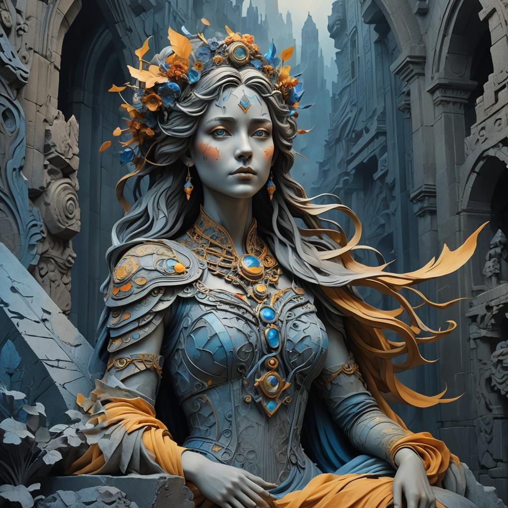Detailed Woman Sculpture: Volumetric Matte Painting