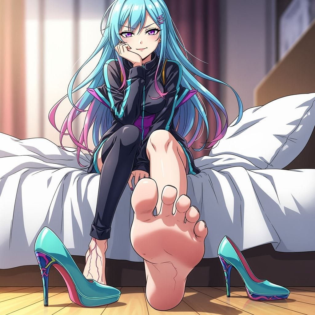 Anime Woman Reveals Detailed Foot in Manga Style