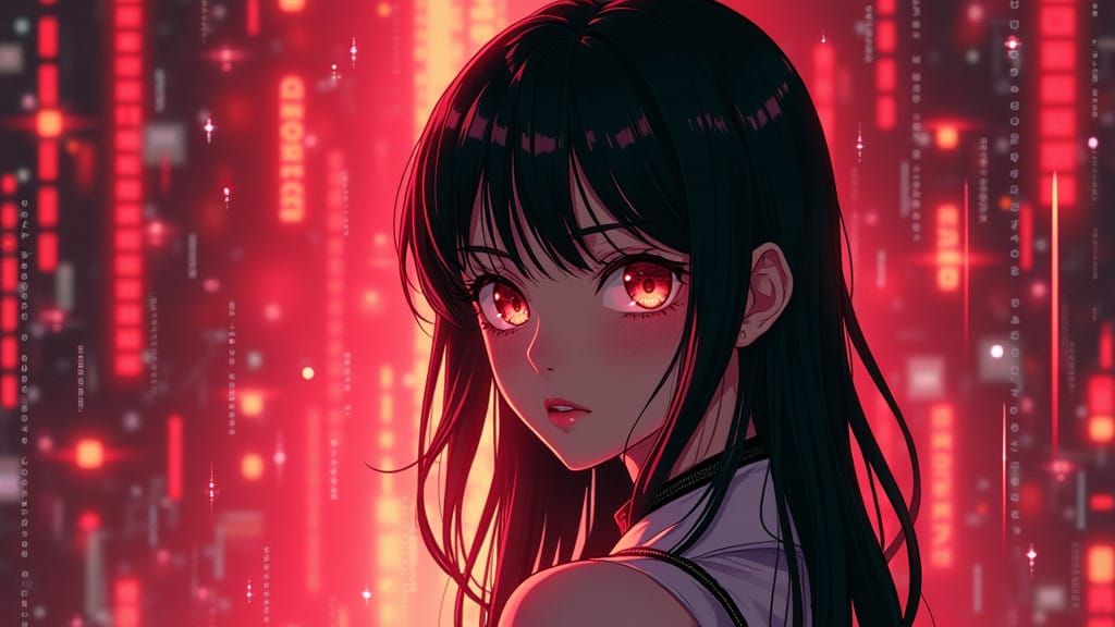 Futuristic Anime Girl in Cyberpunk Dreamscape