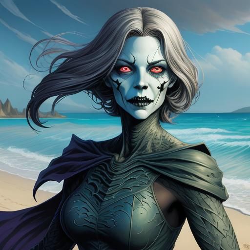 Gorgeous Ghoul on a Beach: Comic Book Art