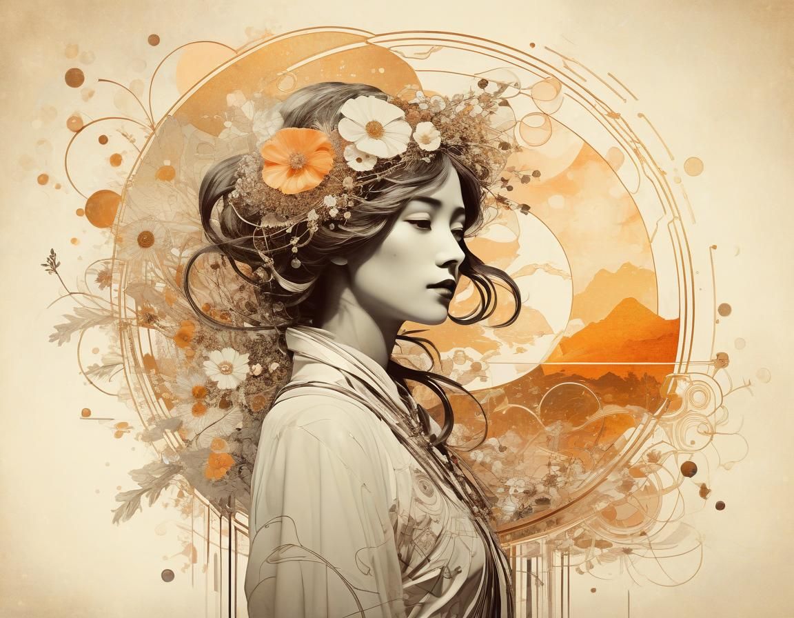 Ethereal Abstract Floral Landscape in Monochromatic Watercol...