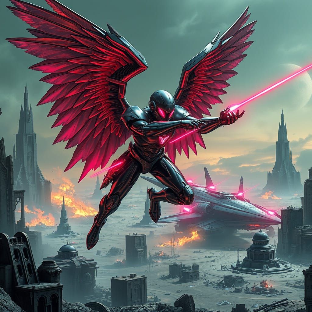 Cyberpunk Angel Engages in High-Tech Combat