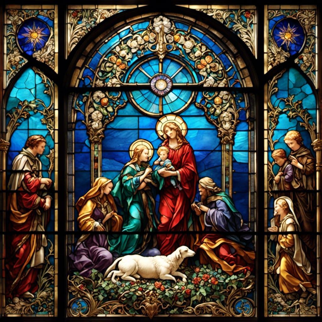 Stained Glass Nativity Scene in Vibrant Colors