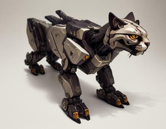 Hyperrealistic Robotic Cougar Mecha in Cinematic Style