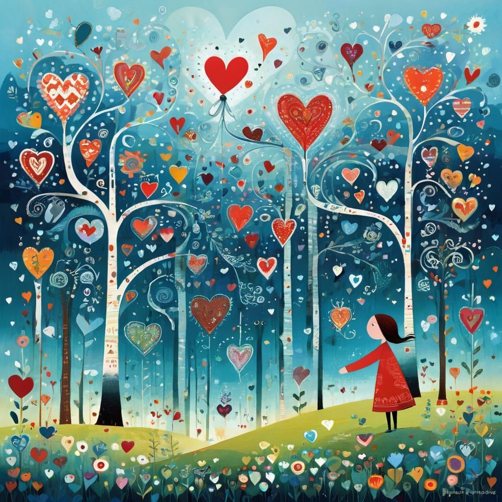 Hearts in Whimsical Folk Art Style