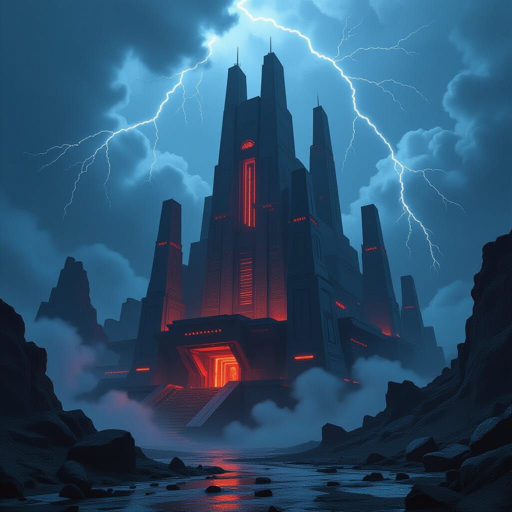 Supervillain Hideout in Volcanic Landscape