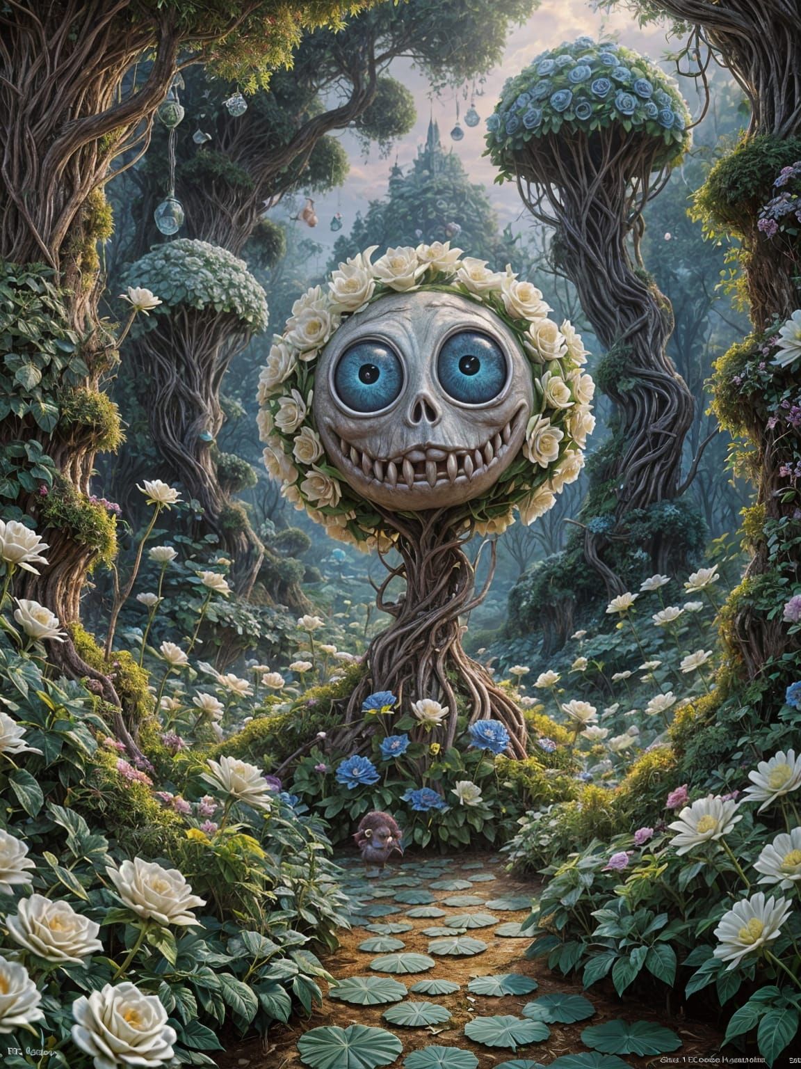 Ethereal Creature in Mystic Garden Scene