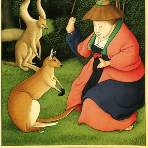 Kangaroo's Plea: A Blend of Renaissance and Anime