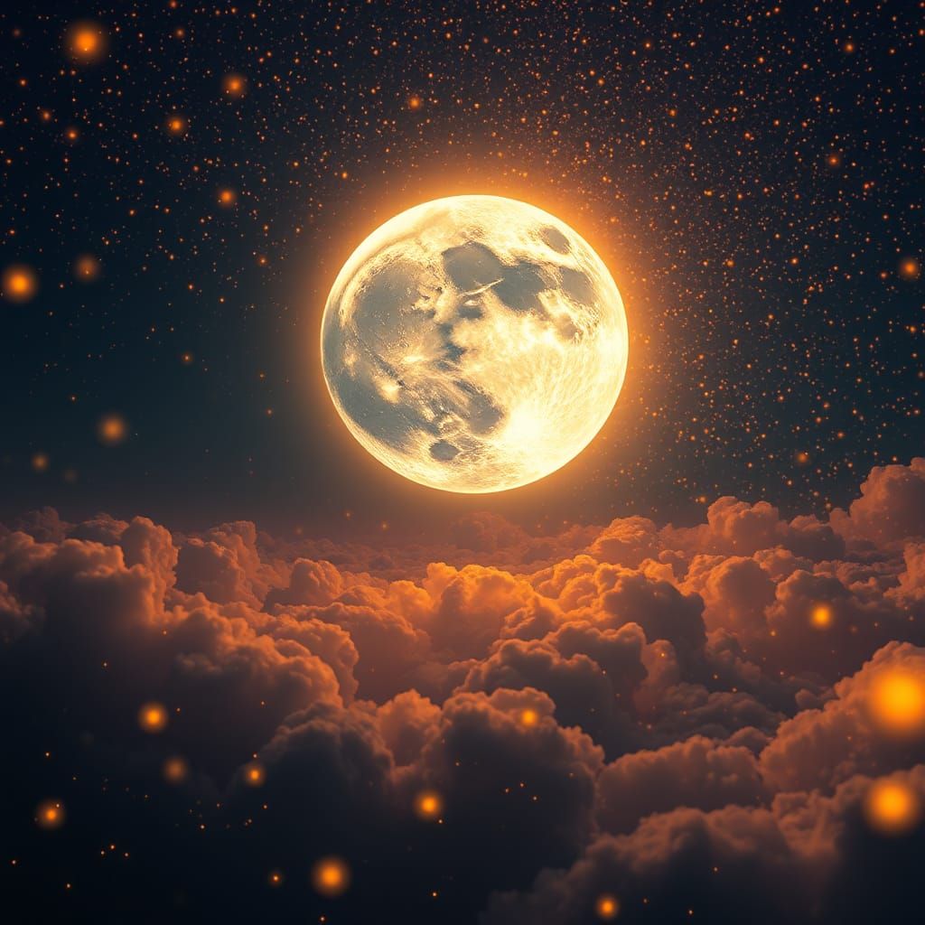 Luminescent Crystalline Moon with Golden Sparks