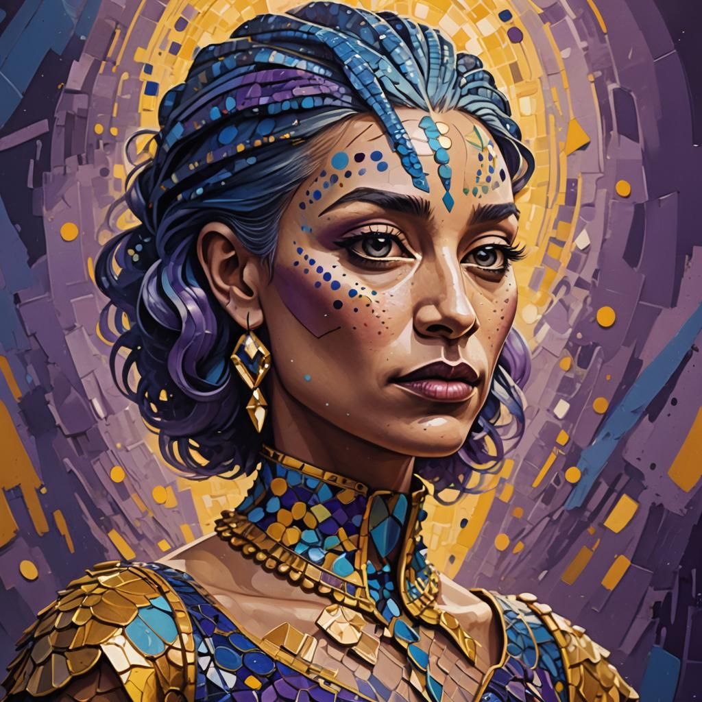 Surreal Portrait with Snake Hair in Art Deco Style