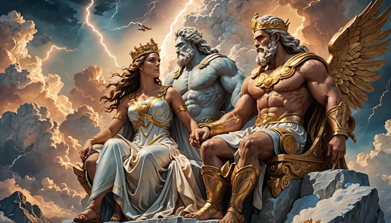 Zeus and Hera on Mount Olympus in Pastel Oil